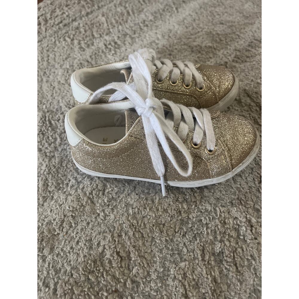 Janie and Jack Gold Sparkle Glitter Lace Up Sneakers 9 - Picture 4 of 8